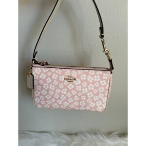 Coach Nolita 19 Pink White Floral Clover Print Canvas Leather Wristlet Bag